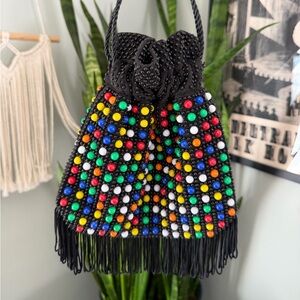 VTG 70s Multicolor Beaded Drawstring Purse